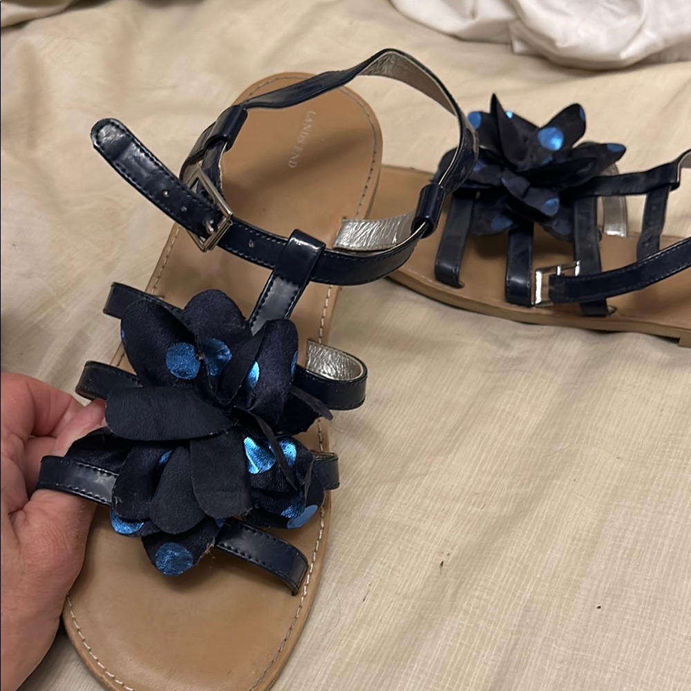 Lands' End Kids Navy Blue Sandals with Floral Design